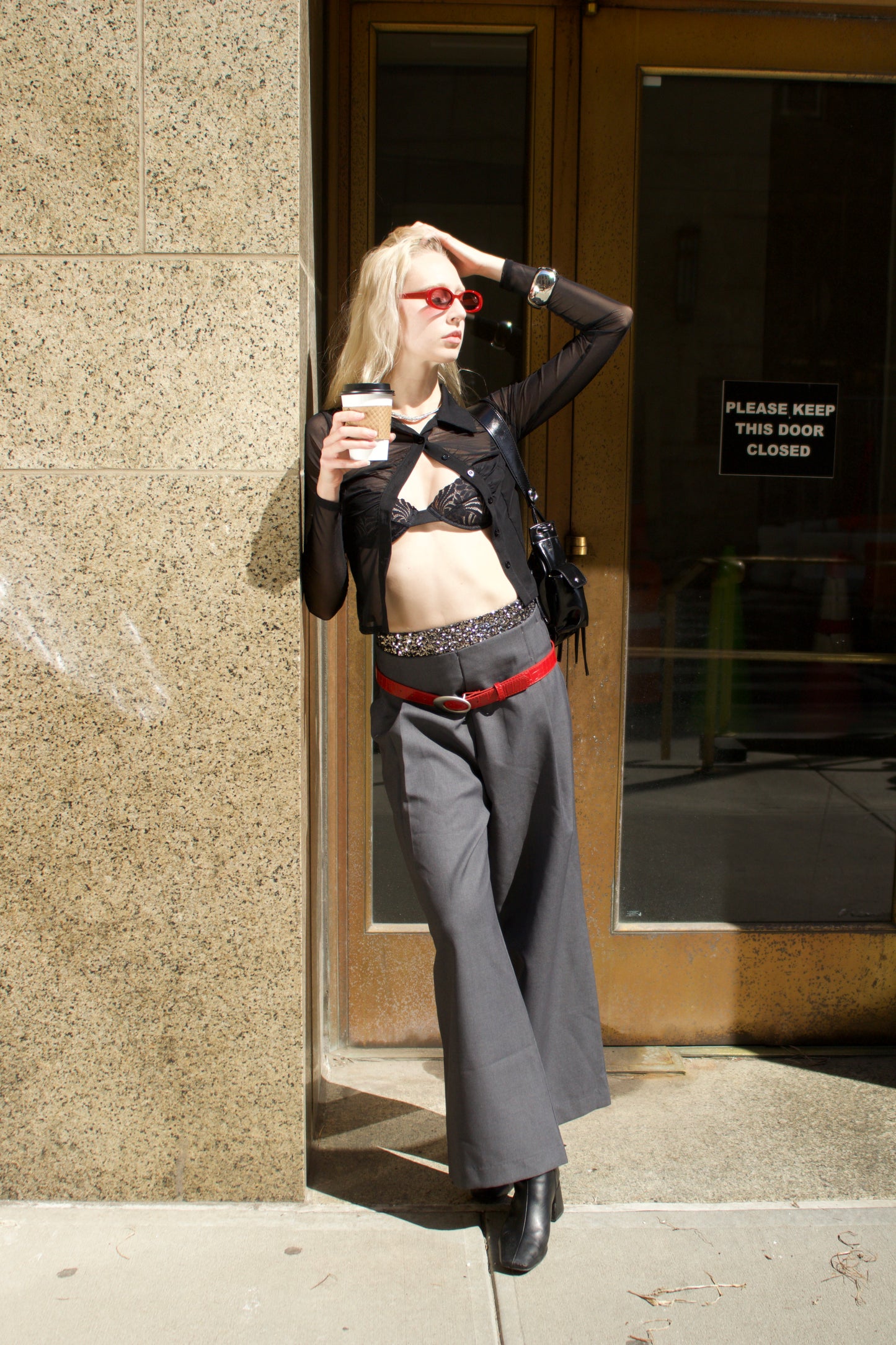 Sequin Belt Suit Pants