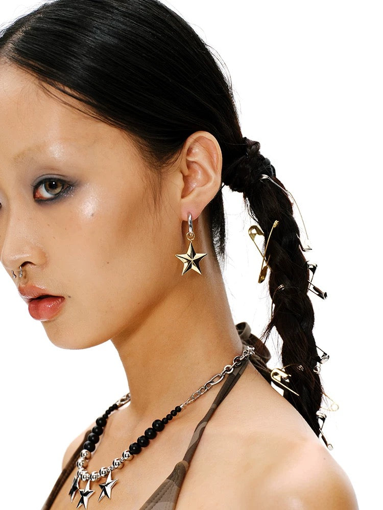 Gold and Silver Contrasting 3D Star Earrings