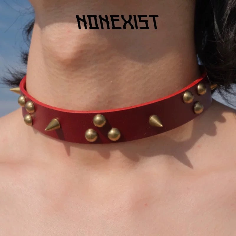Antique Copper Studded Leather Texture Choker