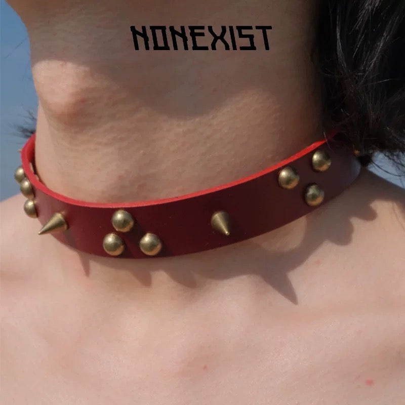 Antique Copper Studded Leather Texture Choker