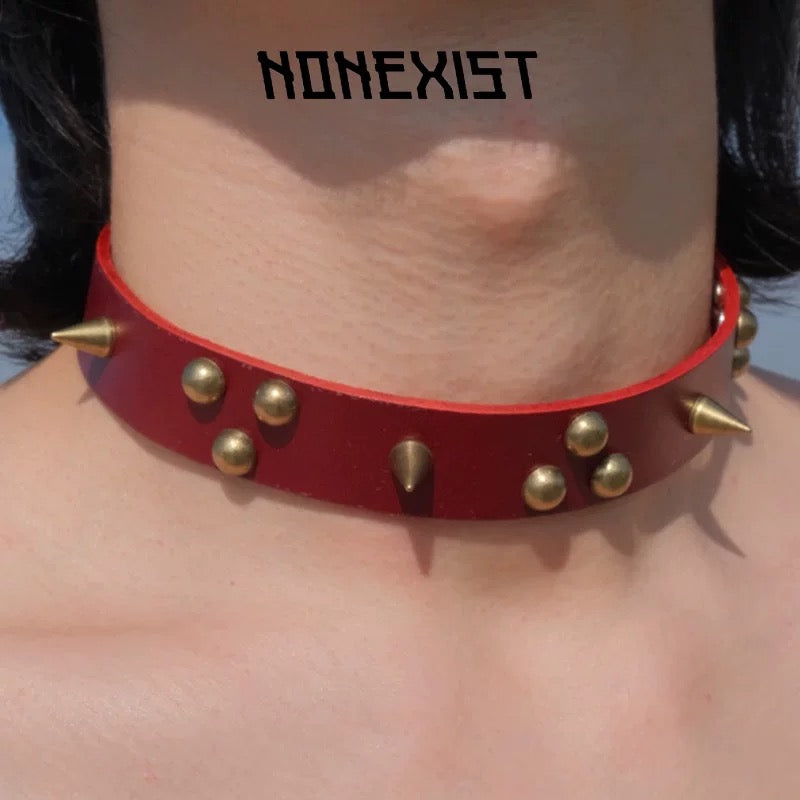 Antique Copper Studded Leather Texture Choker