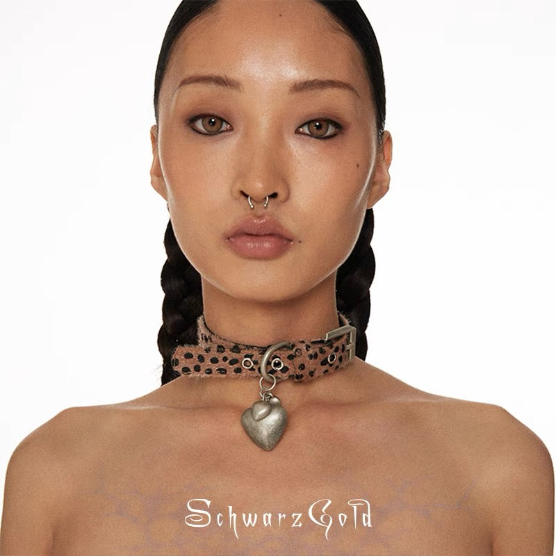 Leopard Print Heart Choker