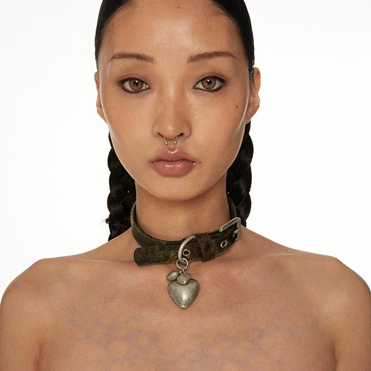 Leopard Print Heart Choker