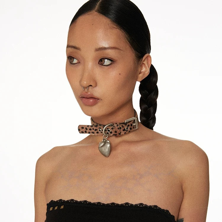 Leopard Print Heart Choker