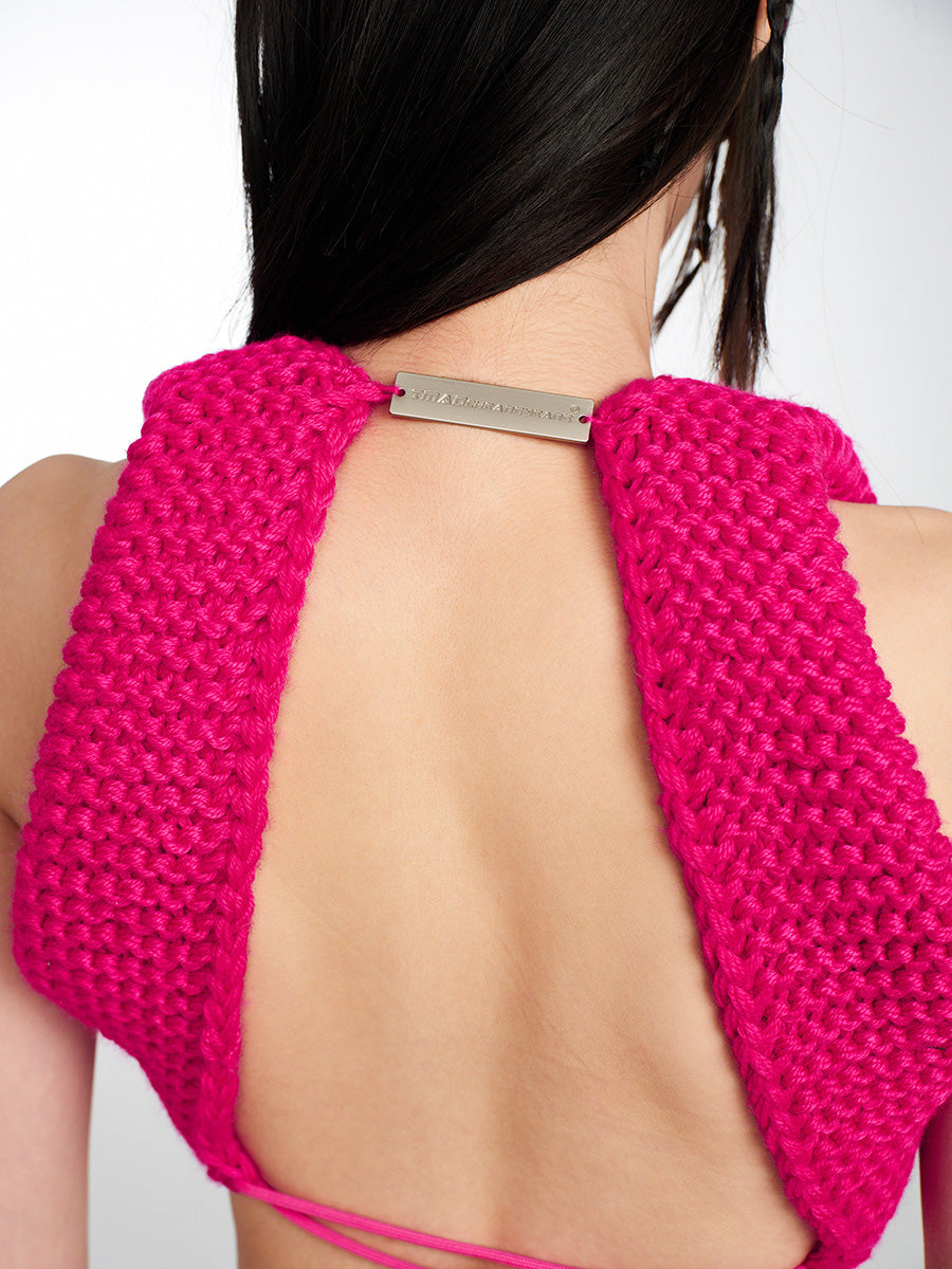 Wool Cubic Knit Pink Suit