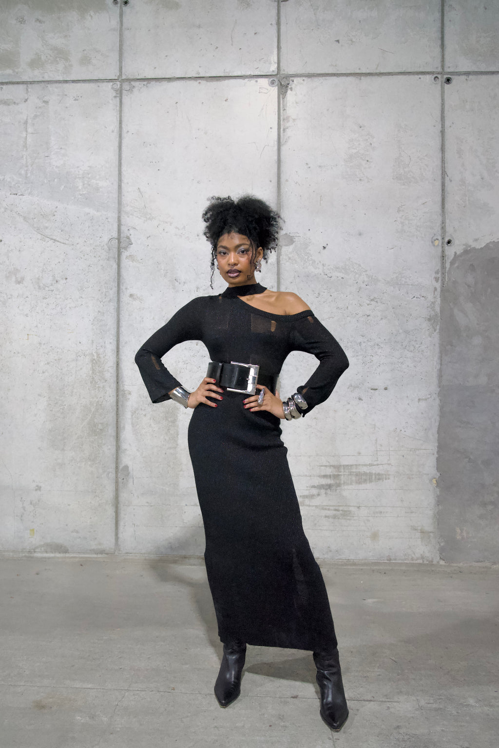 Hollow-Out Knit Sweater Dress