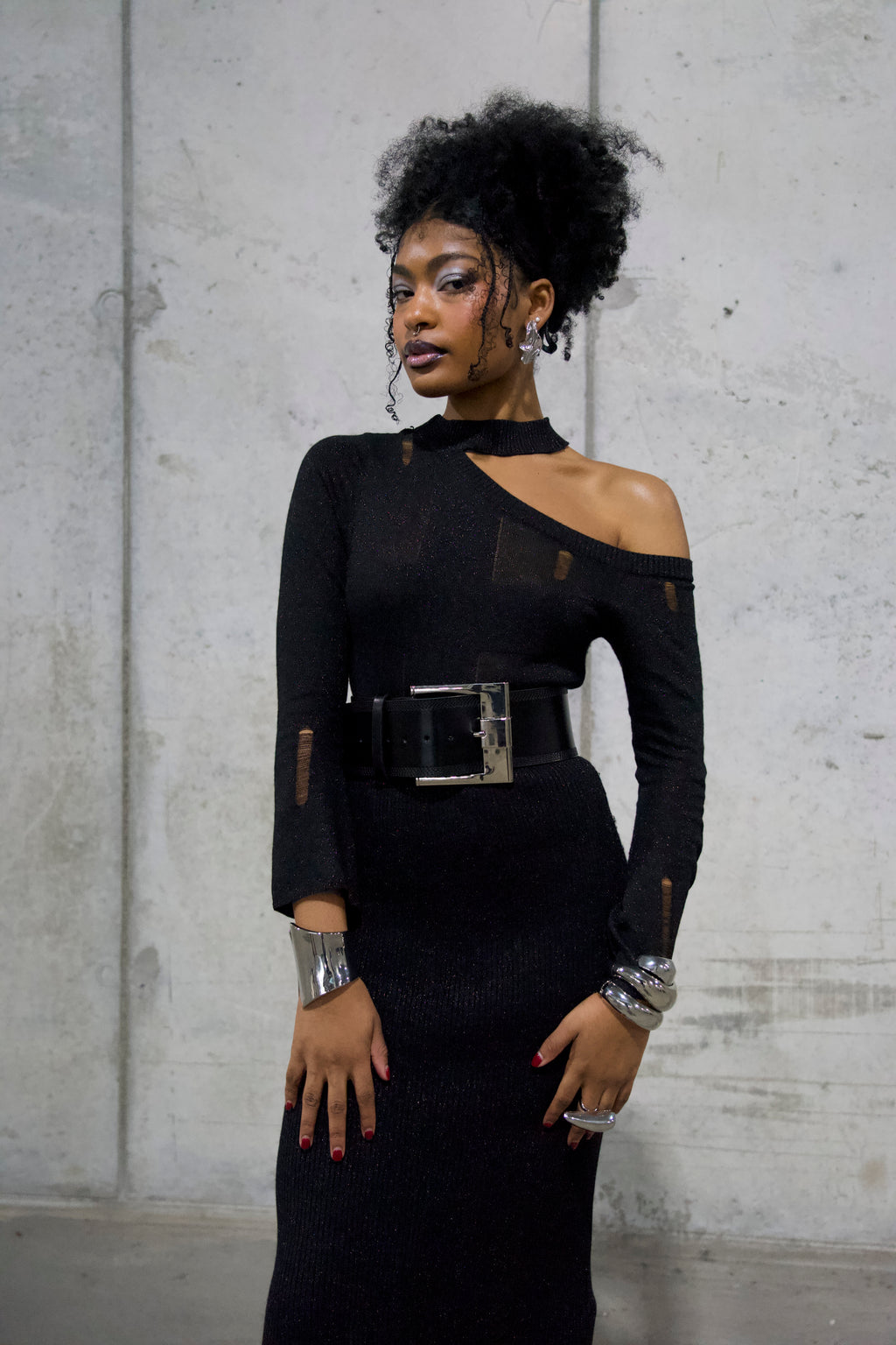 Hollow-Out Knit Sweater Dress