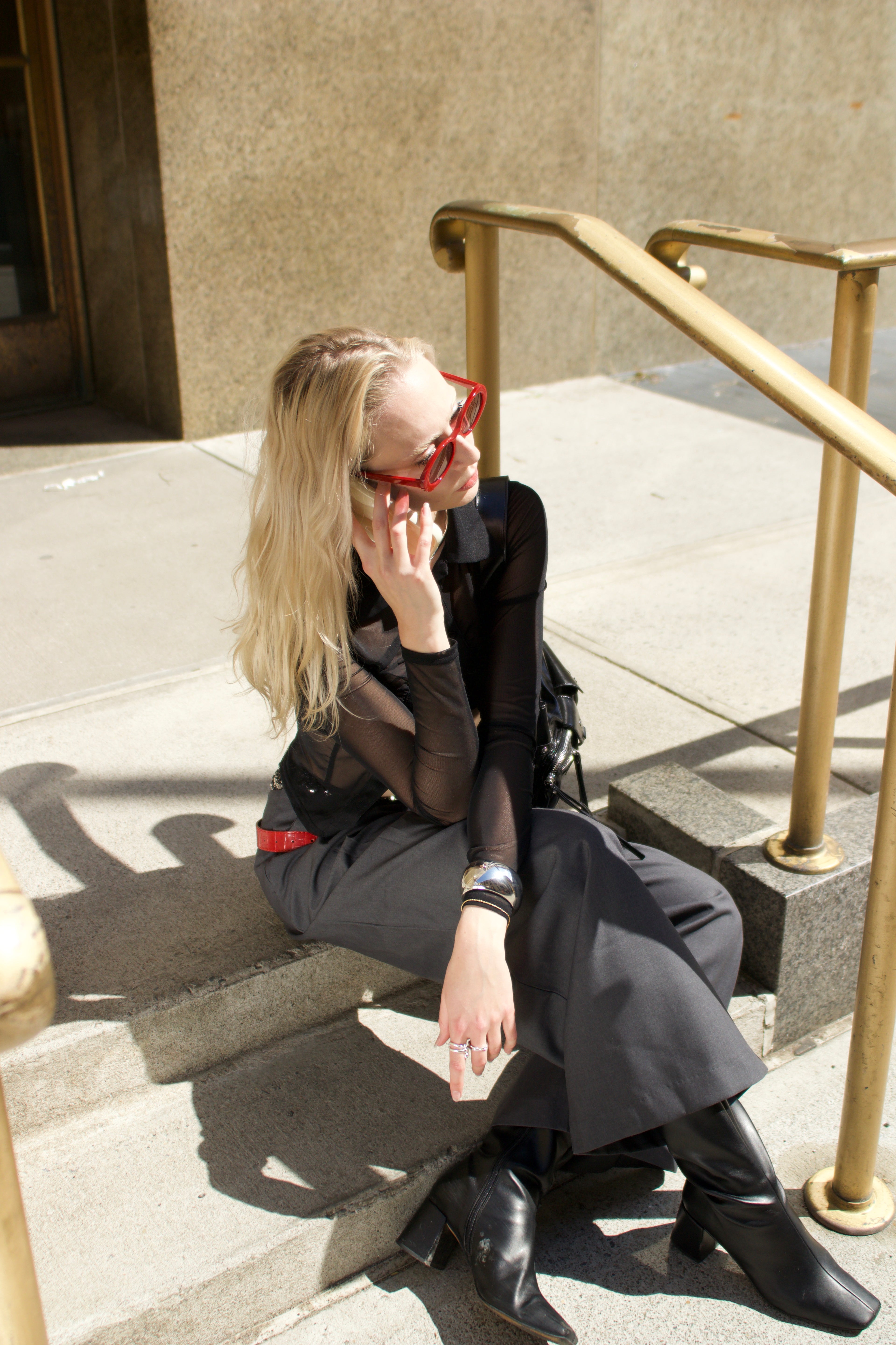 Sequin Belt Suit Pants