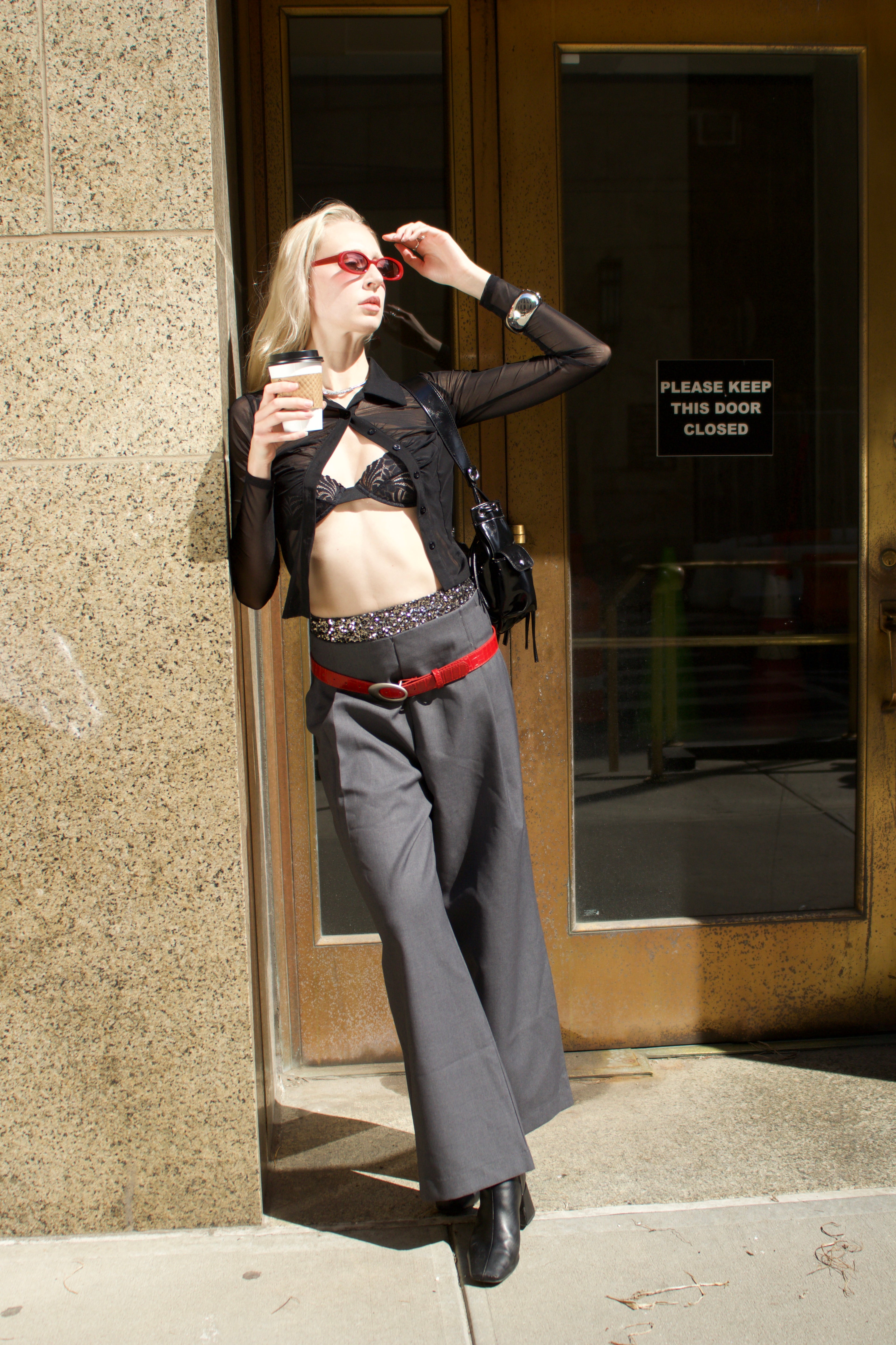 Sequin Belt Suit Pants