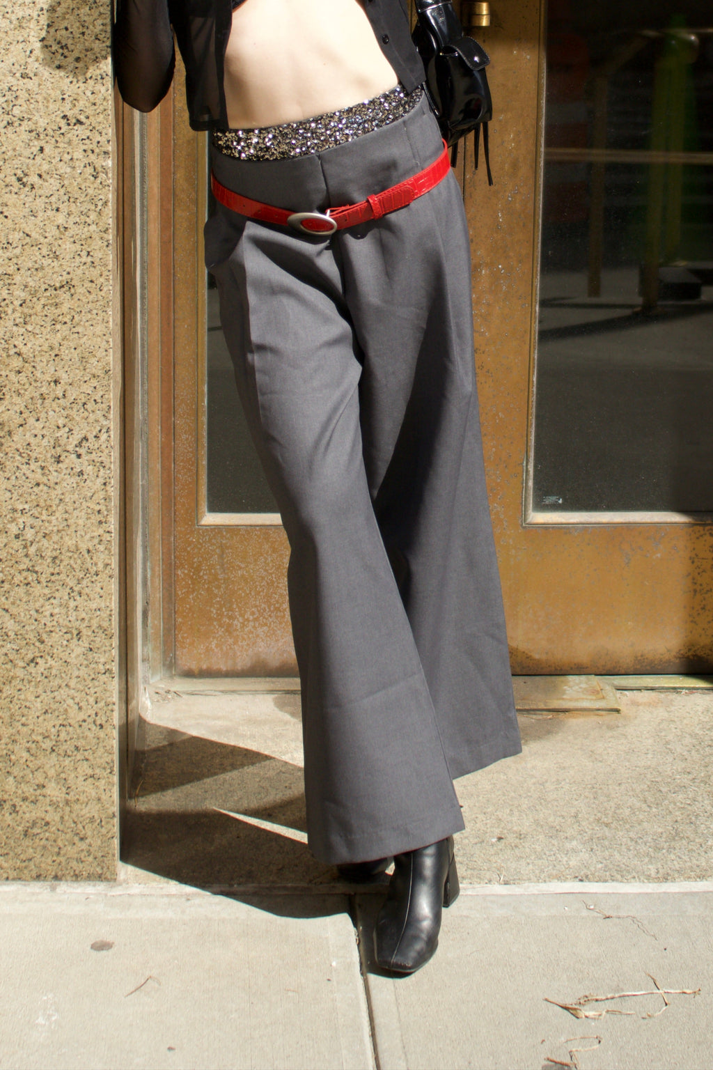 Sequin Belt Suit Pants