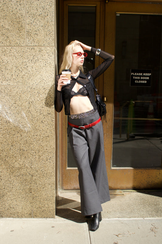Sequin Belt Suit Pants