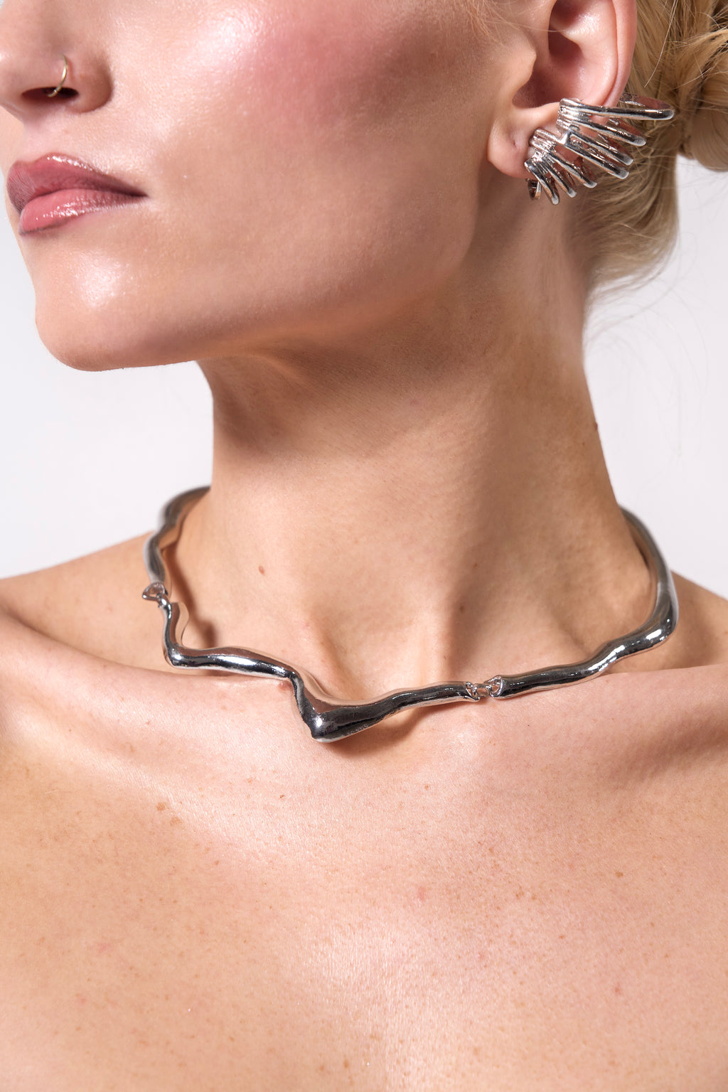 Liquid Metal Design Silver Necklace