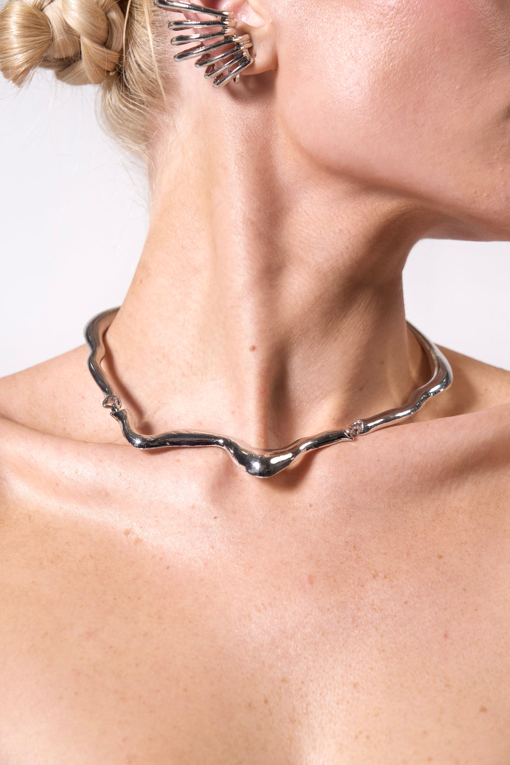 Liquid Metal Design Silver Necklace