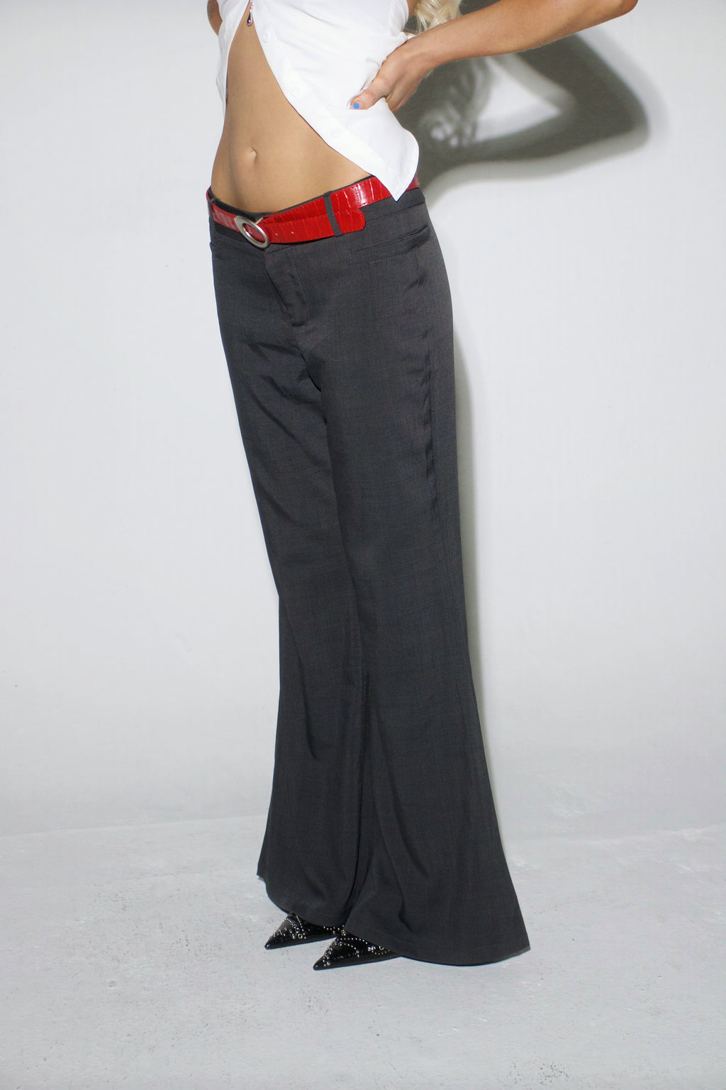 Red Croc-Embossed Belt with Oval Buckle