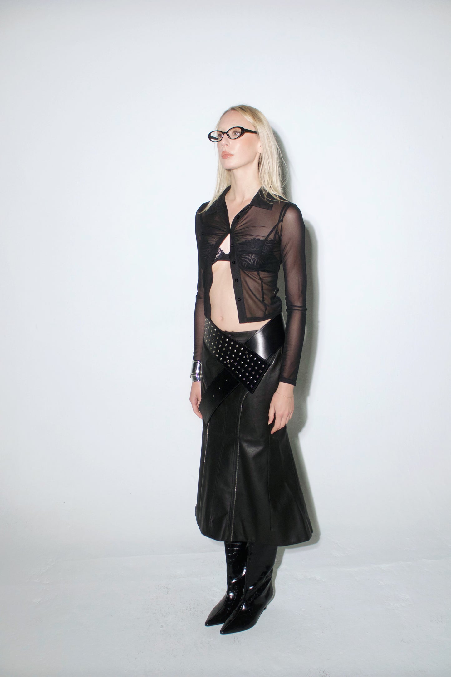 Black Sheer Button-Up Mesh Cardigan