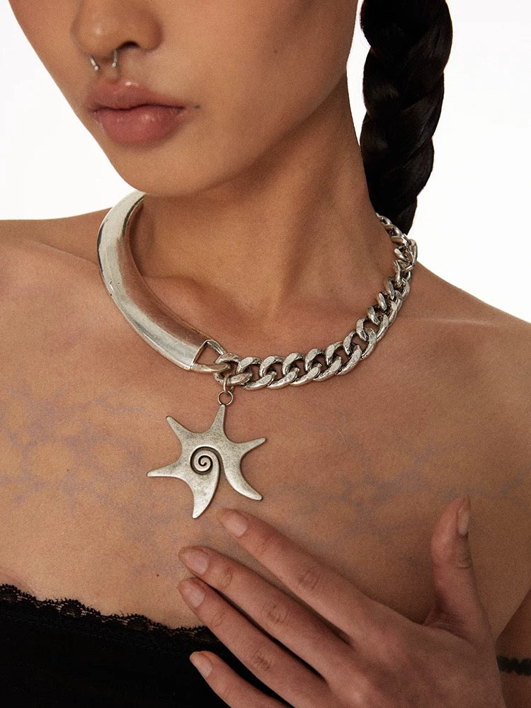 Star Swirl Antiqued Silver Necklace