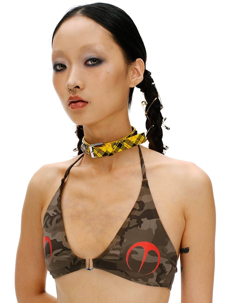 Studded Plaid Leather Choker