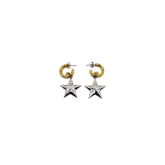 Gold and Silver Contrasting 3D Star Earrings