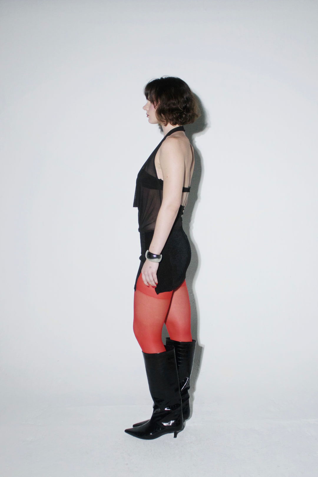 Sheer Halter Drape Dress