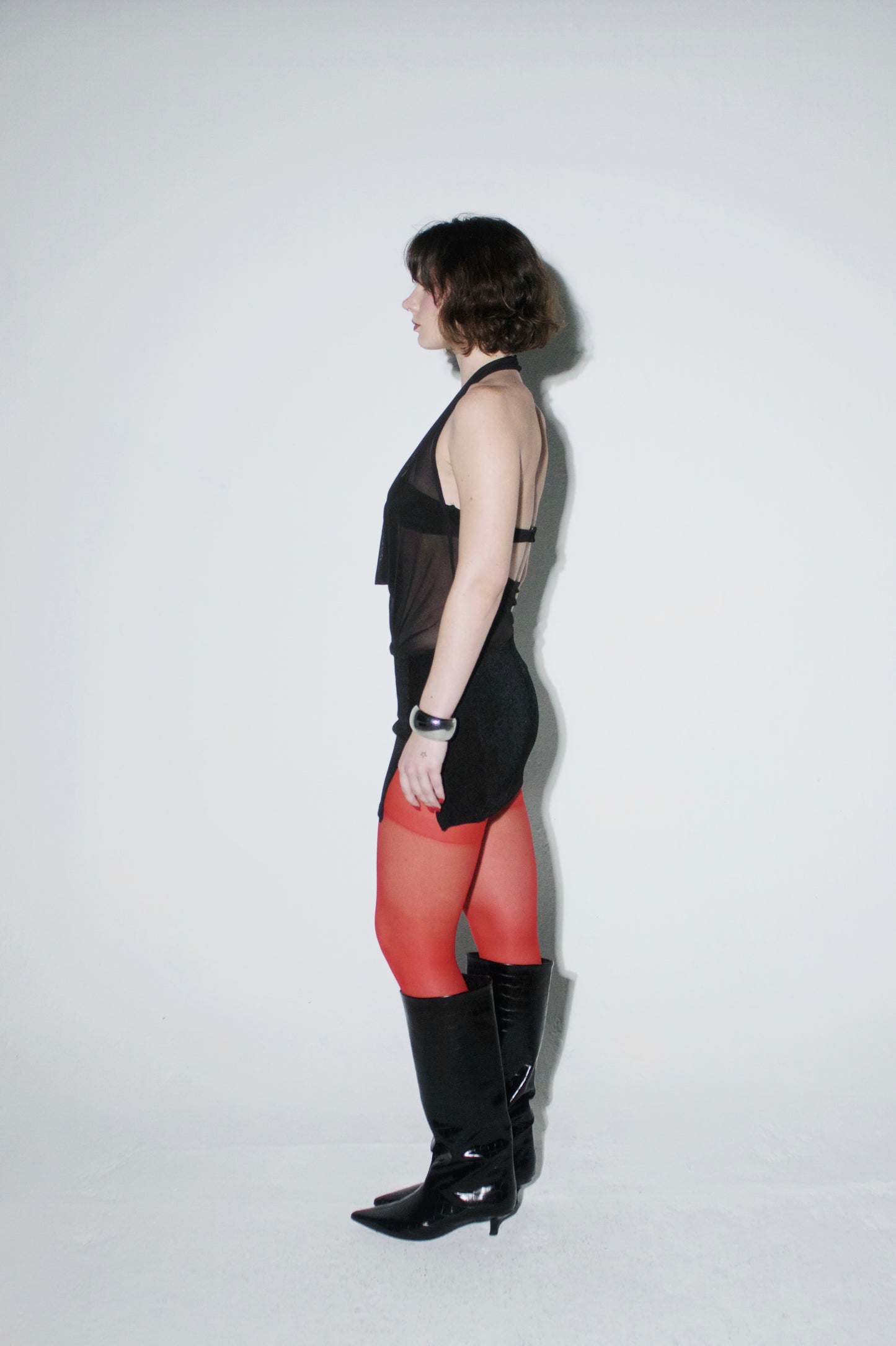 Sheer Halter Drape Dress