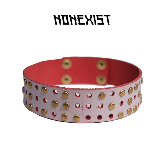 Braille 'I Love You' Studded Leather Choker Pink