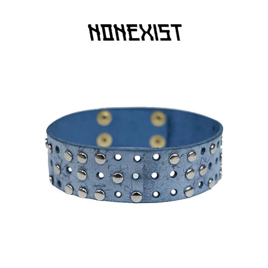 Braille 'I Love You' Studded Leather Choker Blue