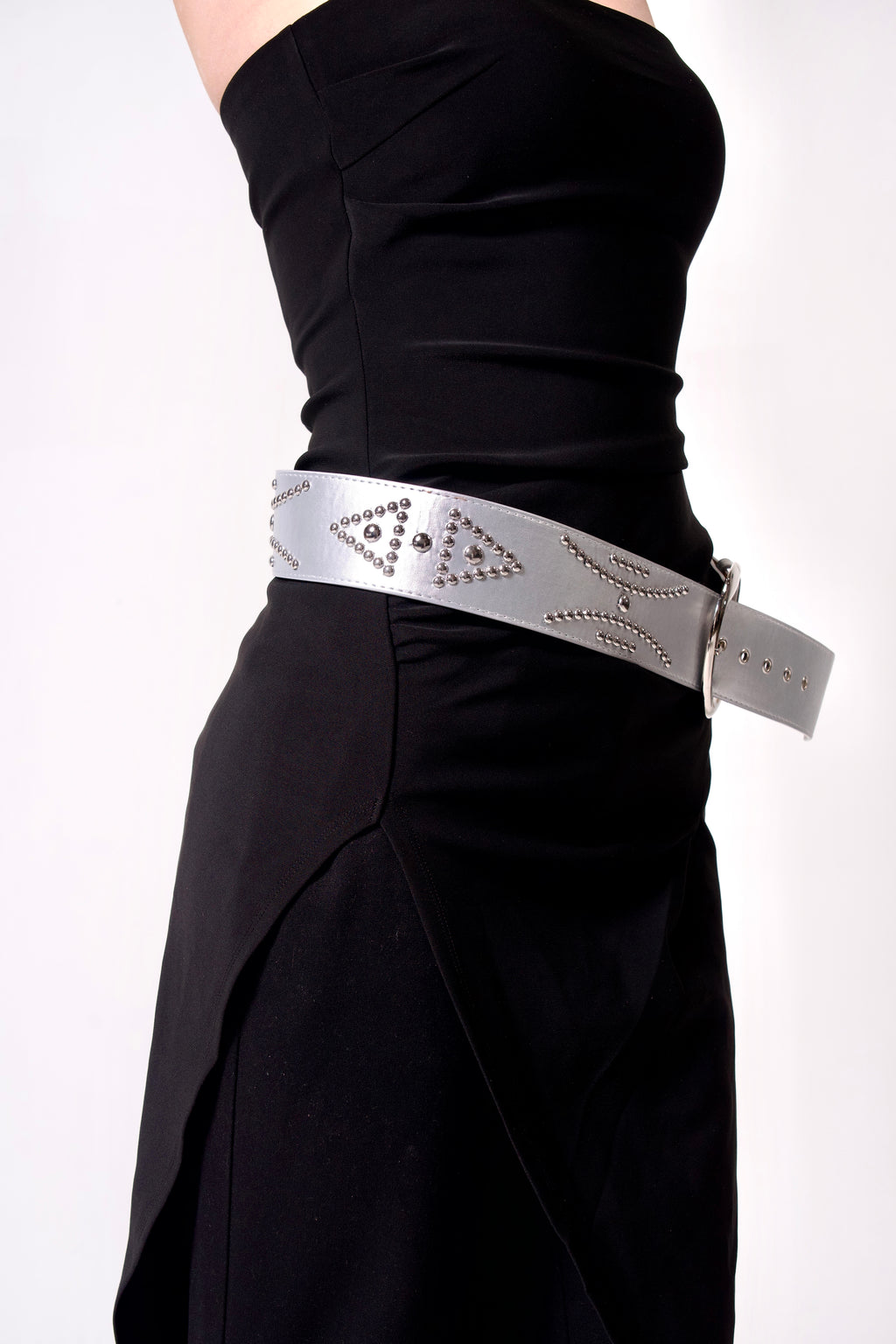 Studded Silver Leather Belt
