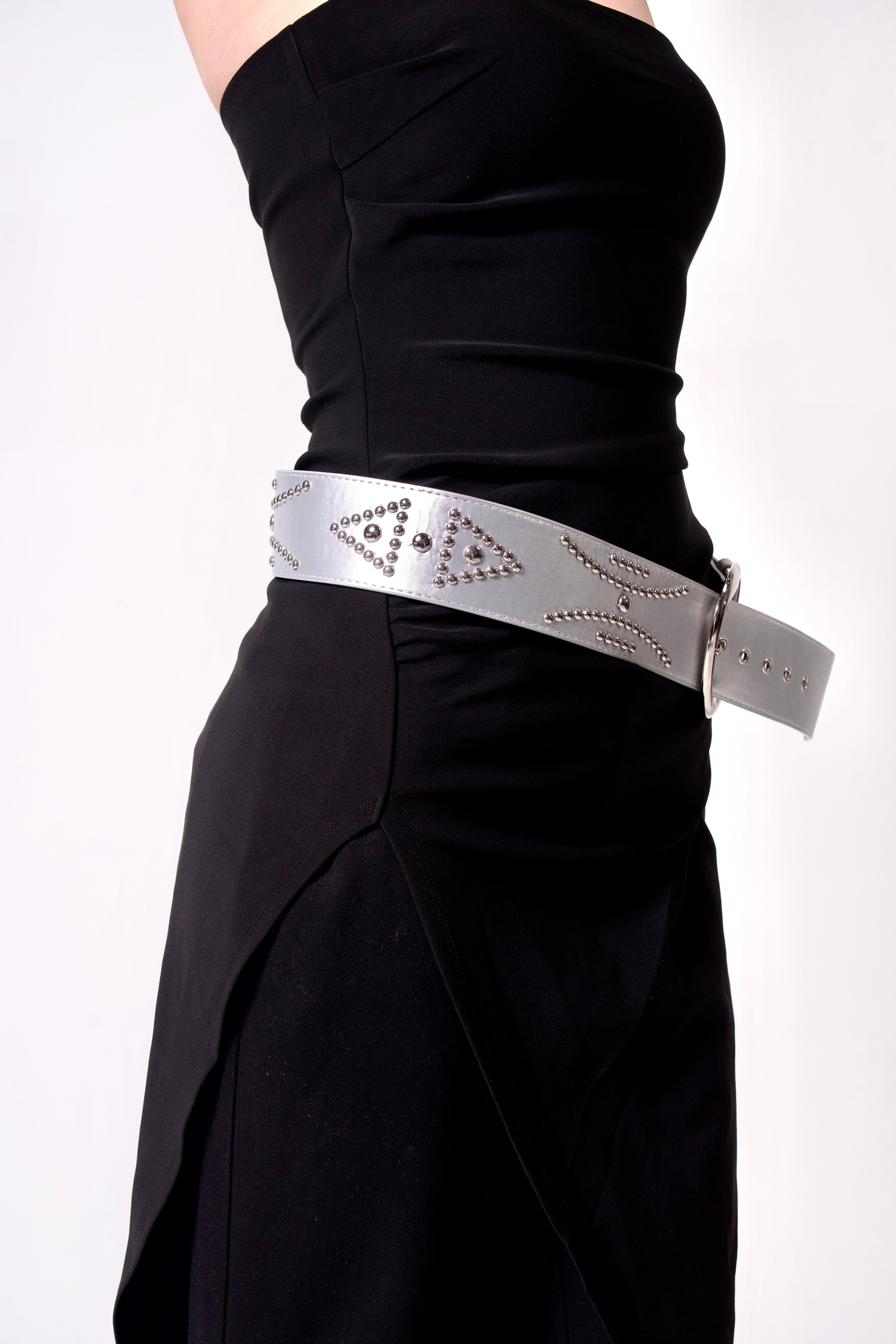 Studded Silver Leather Belt