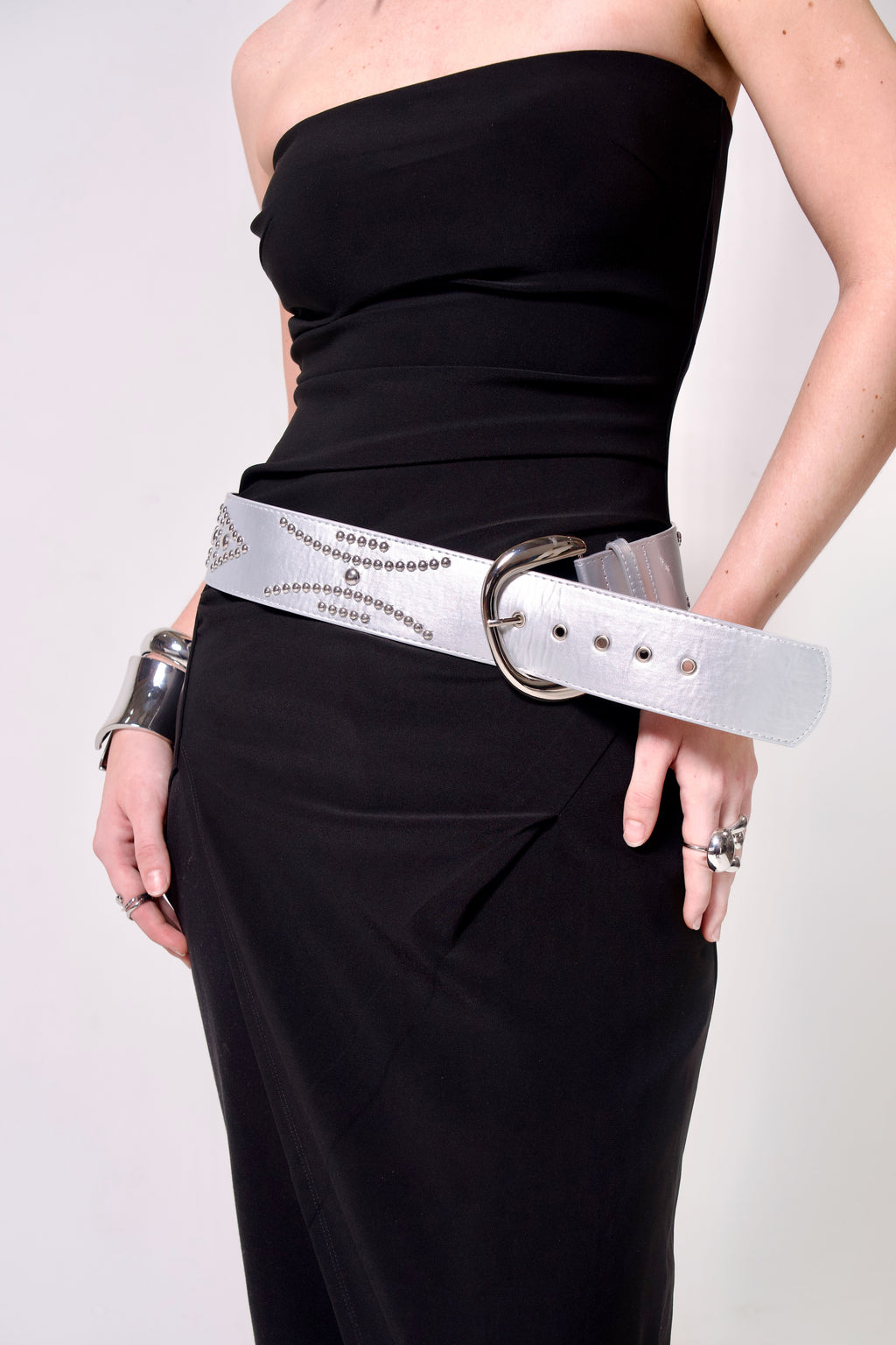 Studded Silver Leather Belt