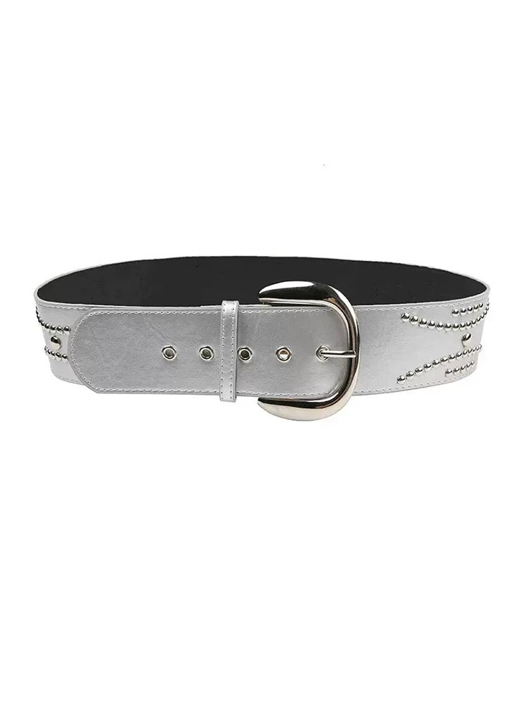Studded Silver Leather Belt